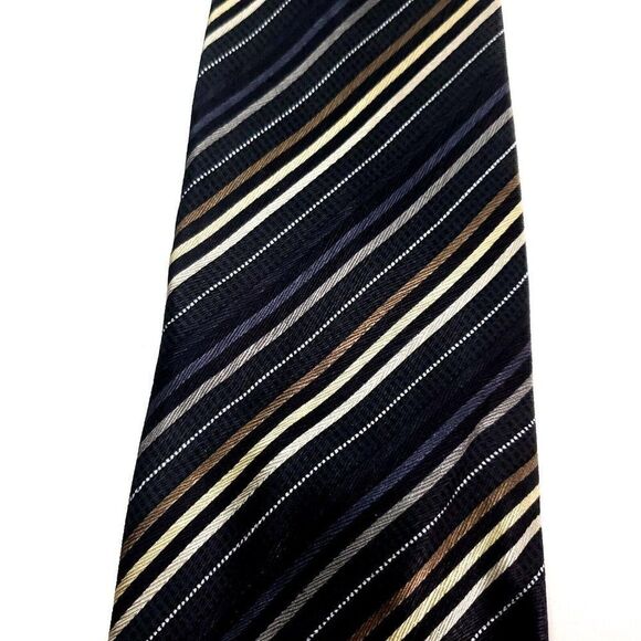 Geoffrey Beene‎ Silk Tie Gray Blue Striped Woven Wide - Picture 2 of 6